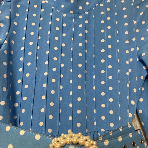 SHEIN Blue Polka Dot Dress with Belt - Picture 4 of 9